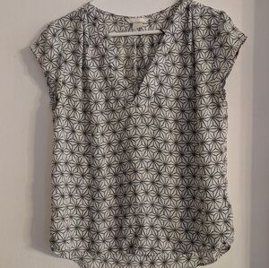 H&M White Blouse with Black Geometric Print